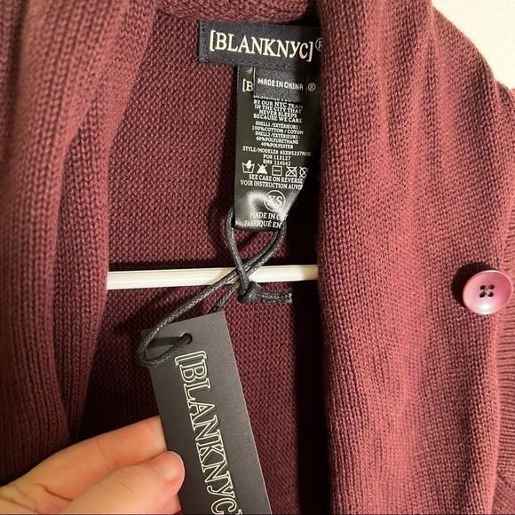 Blank NYC Faux Leather Trim High Low Cardigan Permanent Marker - Picture 8 of 12